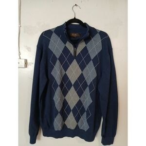 Tasso Elba Mens Blue Argyle Quarter Zip Long Sleeve Sweater Large Cotton